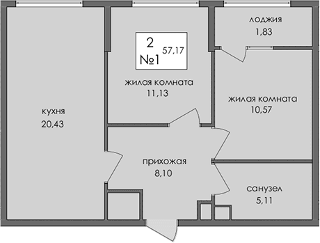 2-комн., 55.34 м²