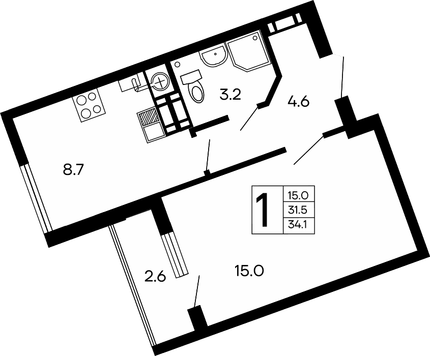 1-комн., 31.5 м²