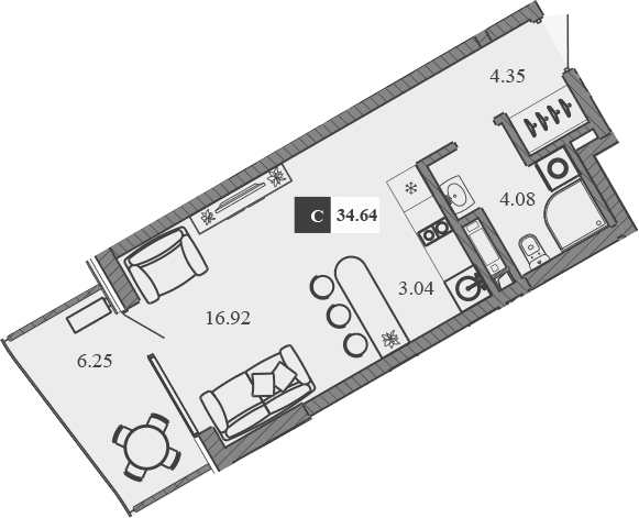 Студия, 28.39 м²