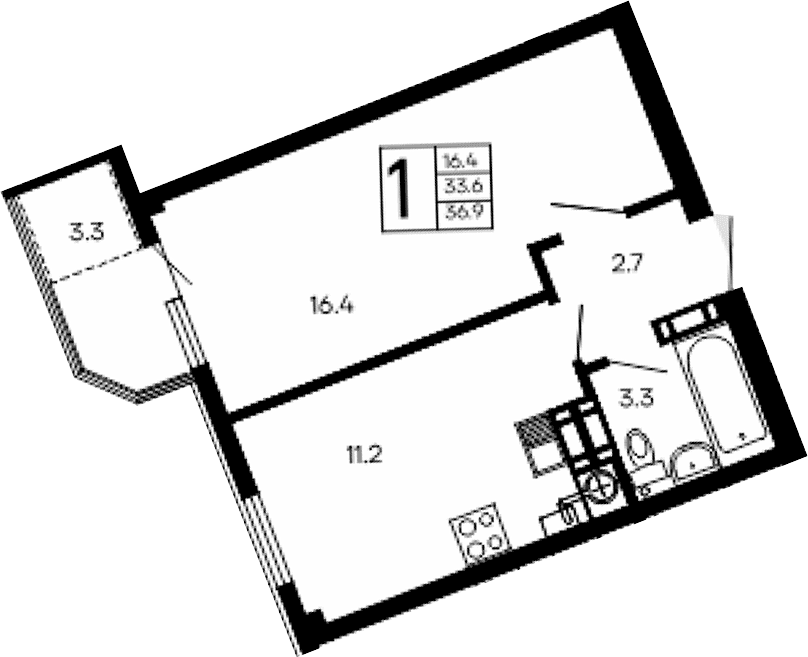 1-комн., 33.6 м²