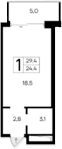 Студия, 24.4 м²
