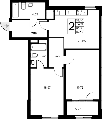2-комн., 84.21 м²
