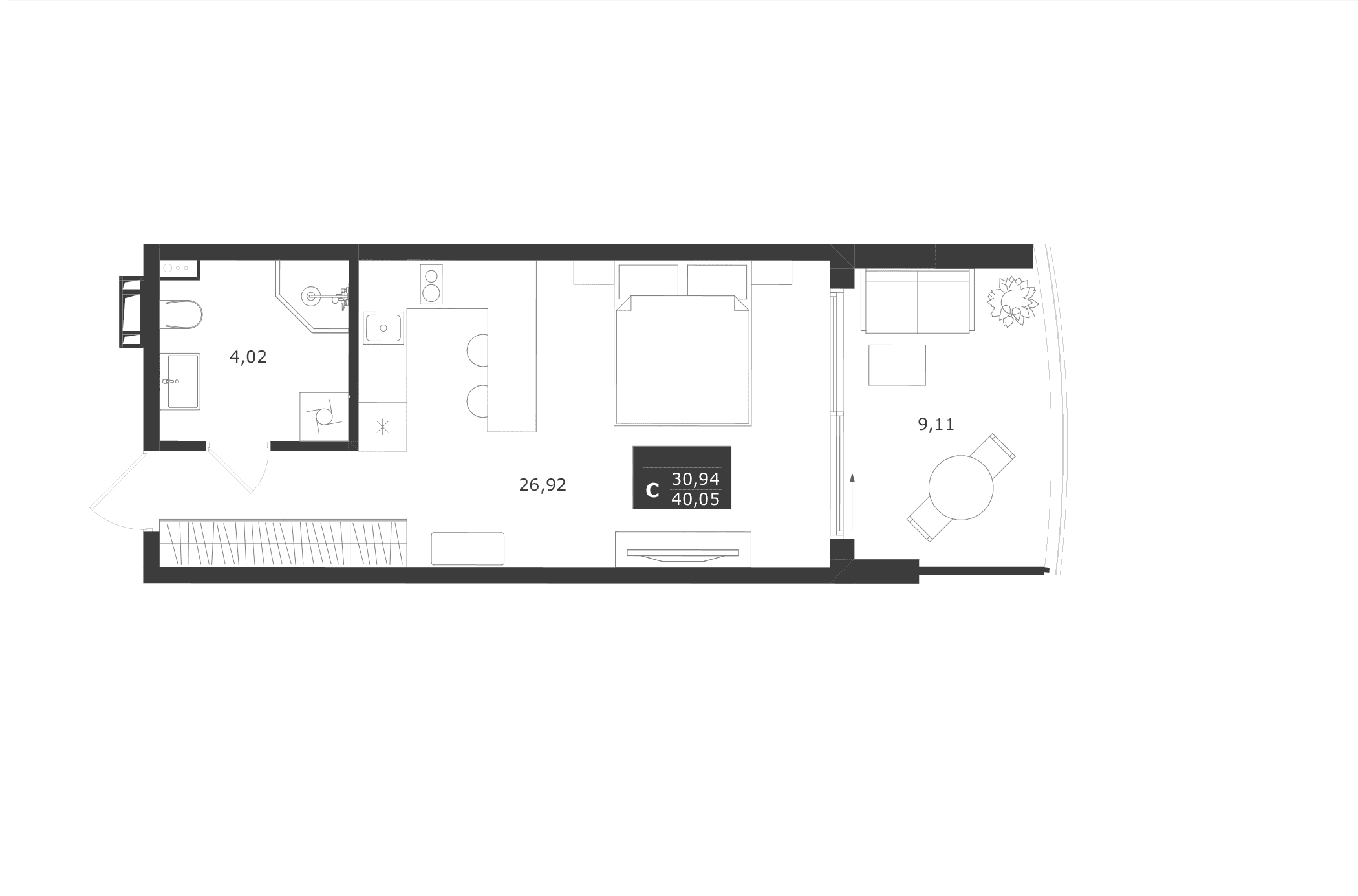 Студия, 30.94 м²