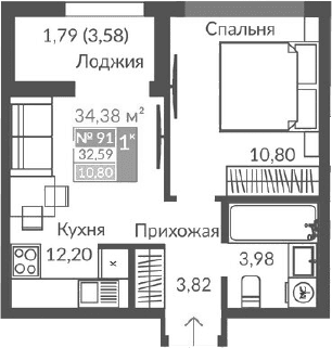 2-комн., 30.8 м²