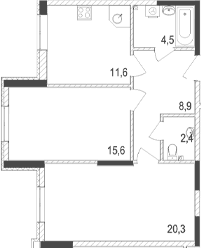 2-комн., 63.3 м²