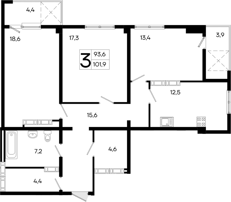 3-комн., 93.6 м²