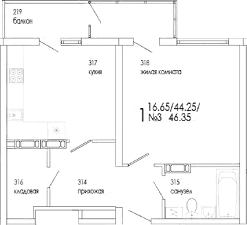 1-комн., 44.25 м²