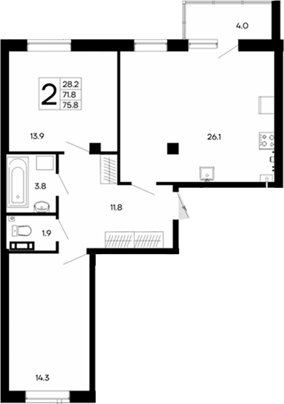 2-комн., 71.8 м²