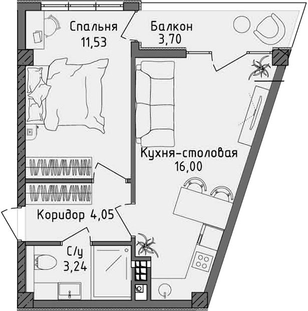 2-комн., 33.4 м²