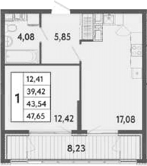 1-комн., 39.42 м²