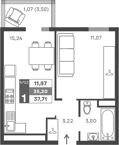 1-комн., 34.13 м²