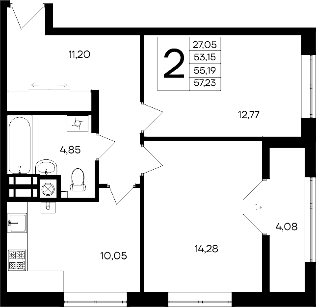 2-комн., 53.15 м²