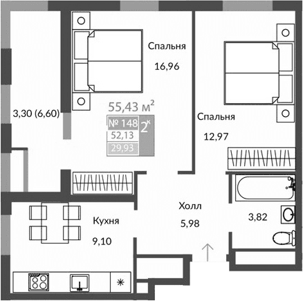 2-комн., 48.83 м²