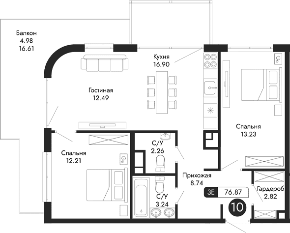 3-комн., 71.89 м²