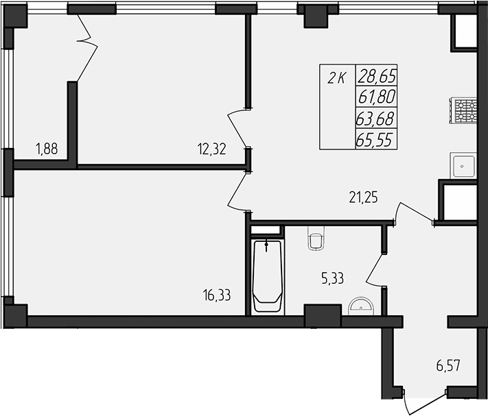 2-комн., 61.8 м²
