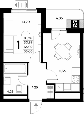 1-комн., 30.99 м²