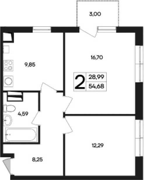 2-комн., 51.68 м²