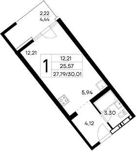 Студия, 27.79 м²