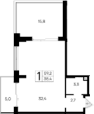 Студия, 38.4 м²