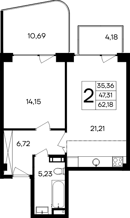 1-комн., 47.31 м²