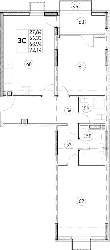 2-комн., 66.33 м²