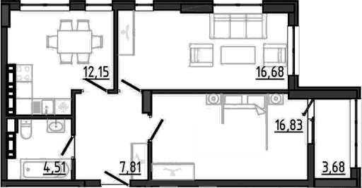 2-комн., 57.98 м²