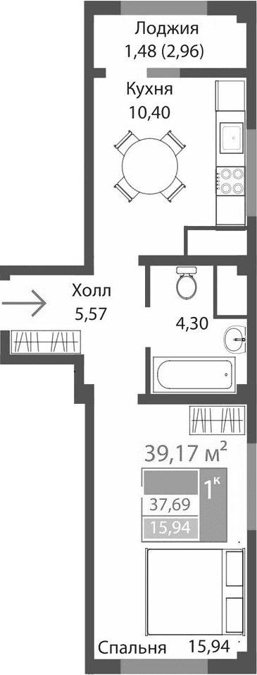 1-комн., 36.21 м²