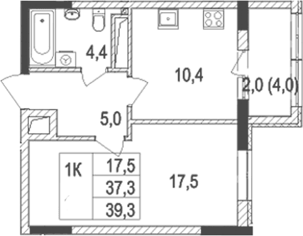 1-комн., 37.9 м²