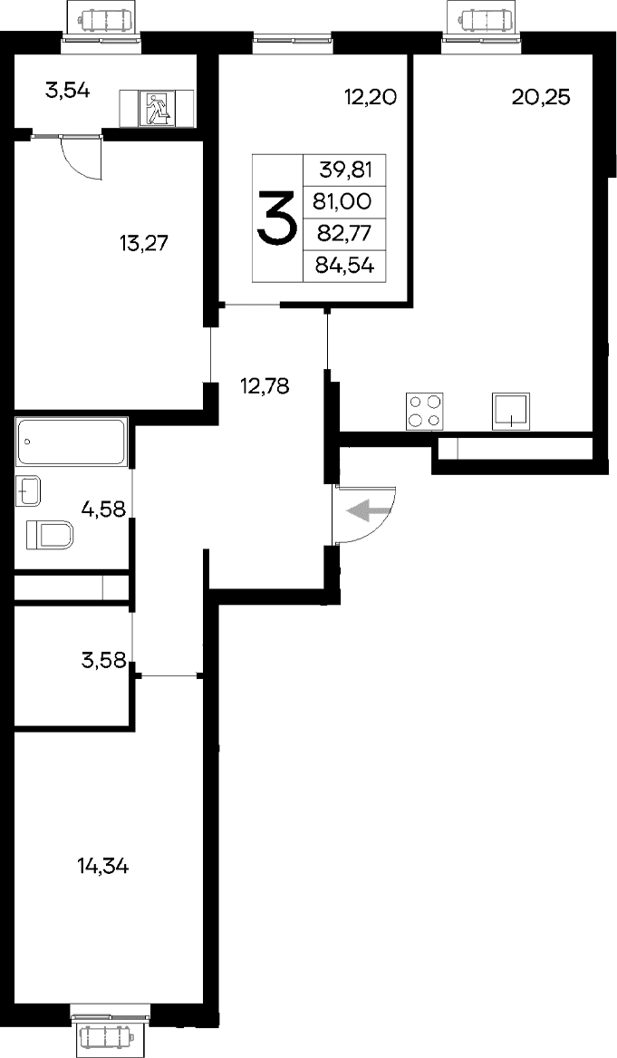 3-комн., 81 м²
