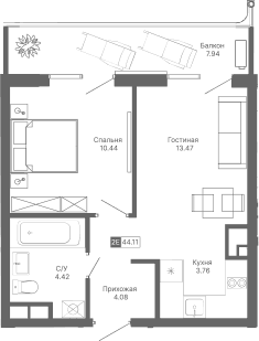 2-комн., 36.17 м²