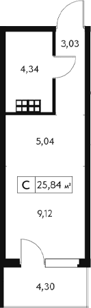 Студия, 24.55 м²