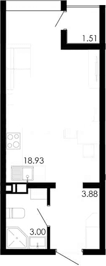 Студия, 25.05 м²