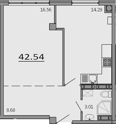 1-комн., 42.54 м²