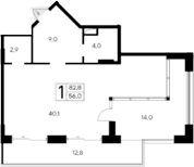 Студия, 56 м²