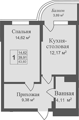 1-комн., 39.91 м²