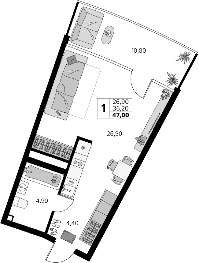Студия, 36.2 м²