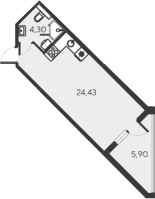 Студия, 28.73 м²