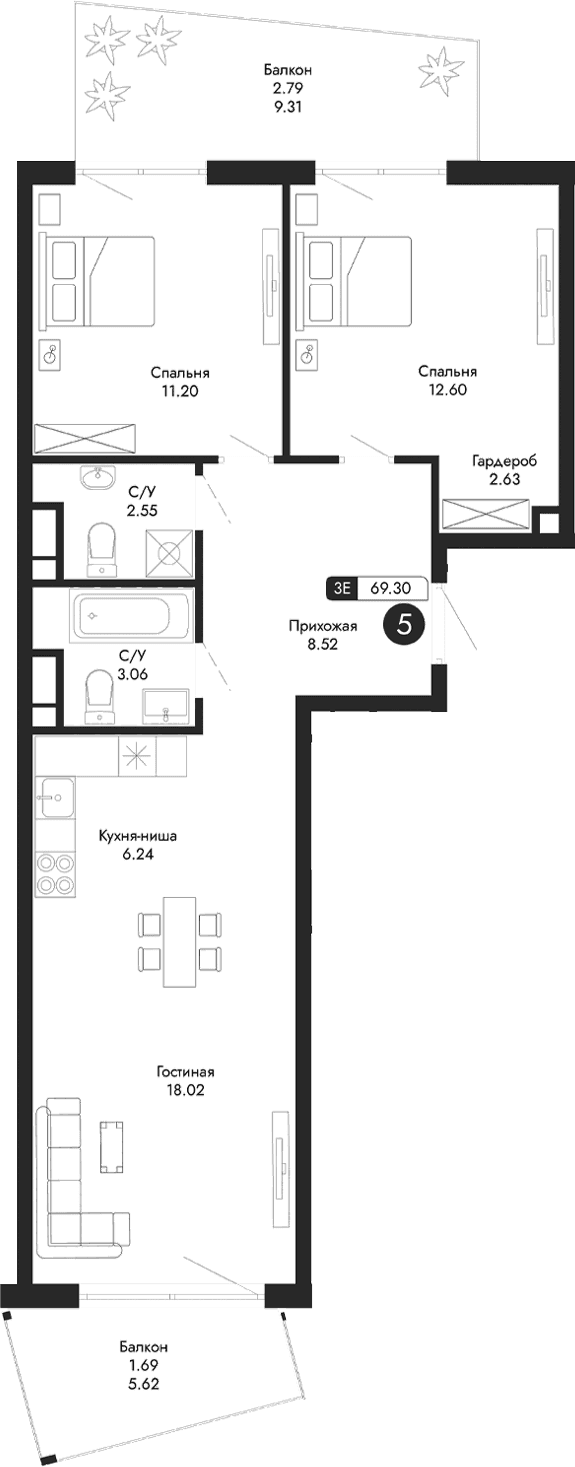 3-комн., 64.82 м²
