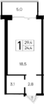 Студия, 24.4 м²