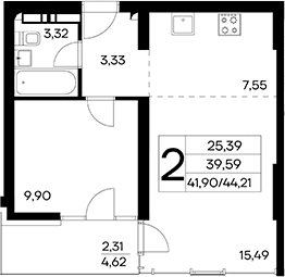 2-комн., 41.9 м²