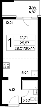Студия, 28 м²