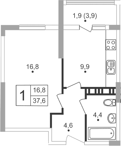 2-комн., 35.7 м²