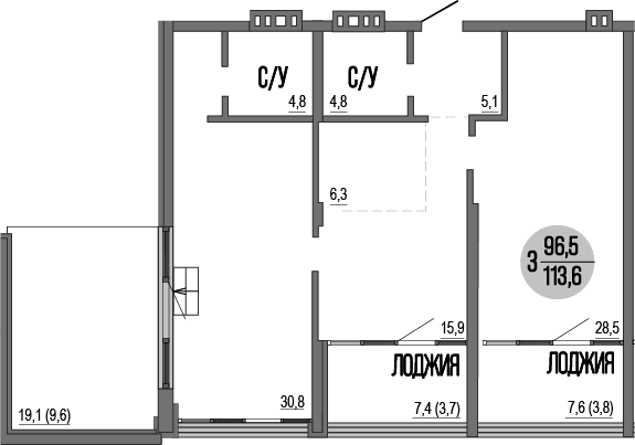 3-комн., 96.5 м²