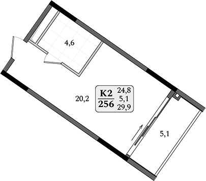 Студия, 24.8 м²