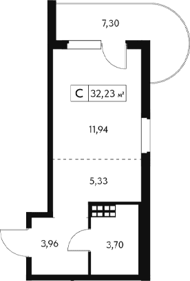 Студия, 30.04 м²