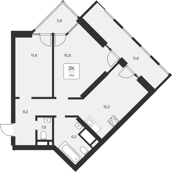 2-комн., 59.1 м²