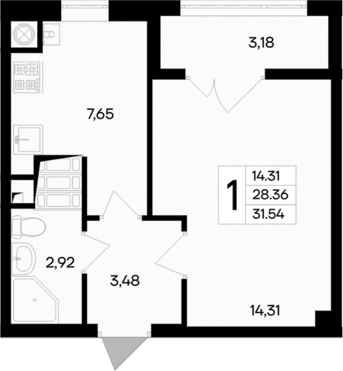 1-комн., 28.36 м²