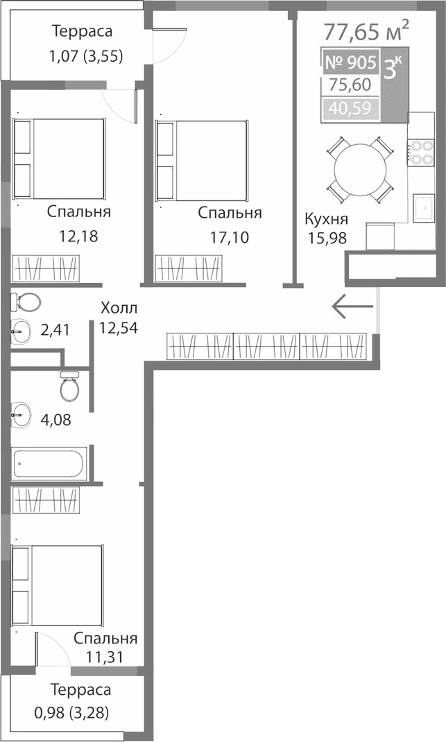 3-комн., 75.6 м²