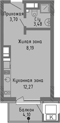 Студия, 27.64 м²