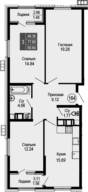 4-комн., 77.6 м²